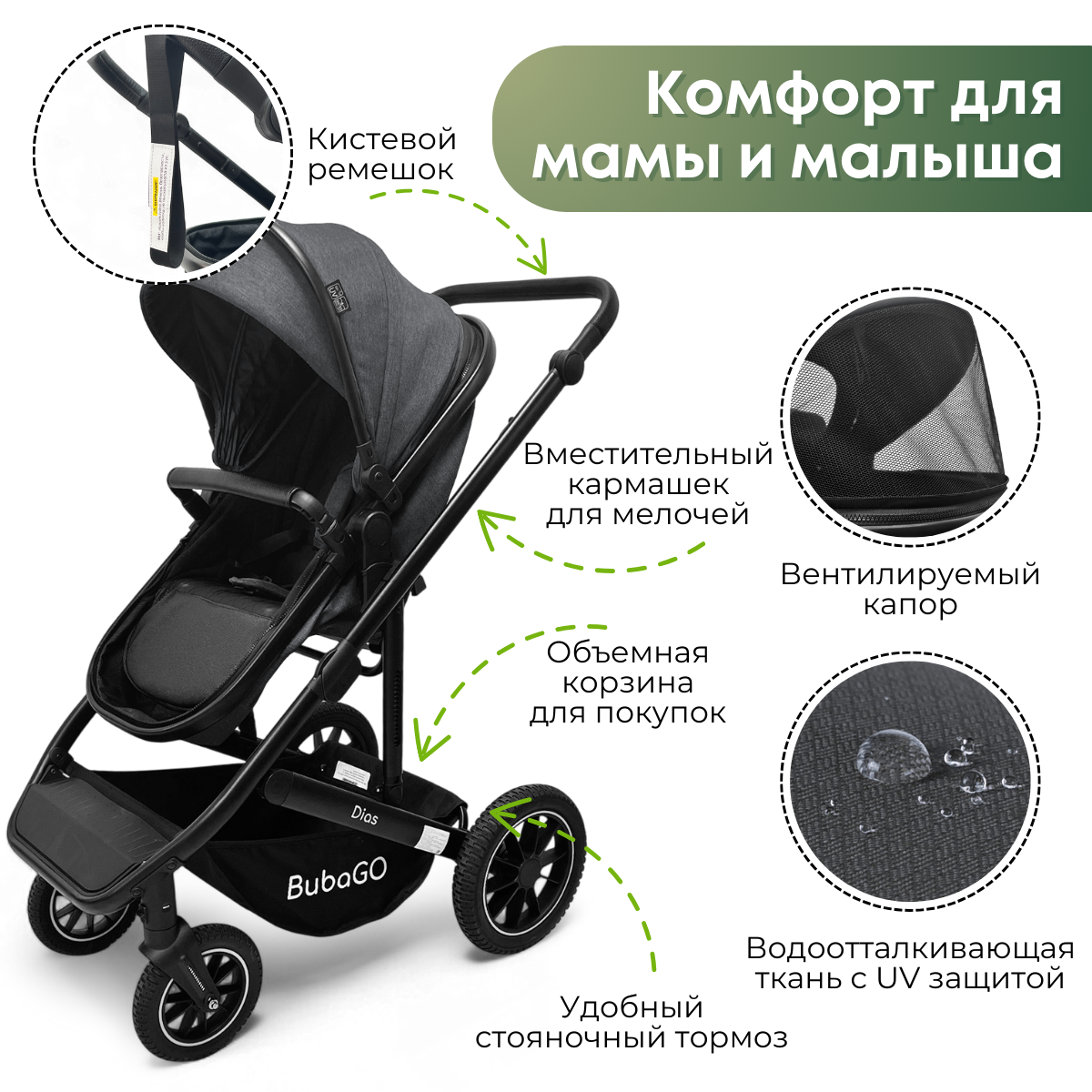 Коляска трансформер BubaGO Dias 3в1