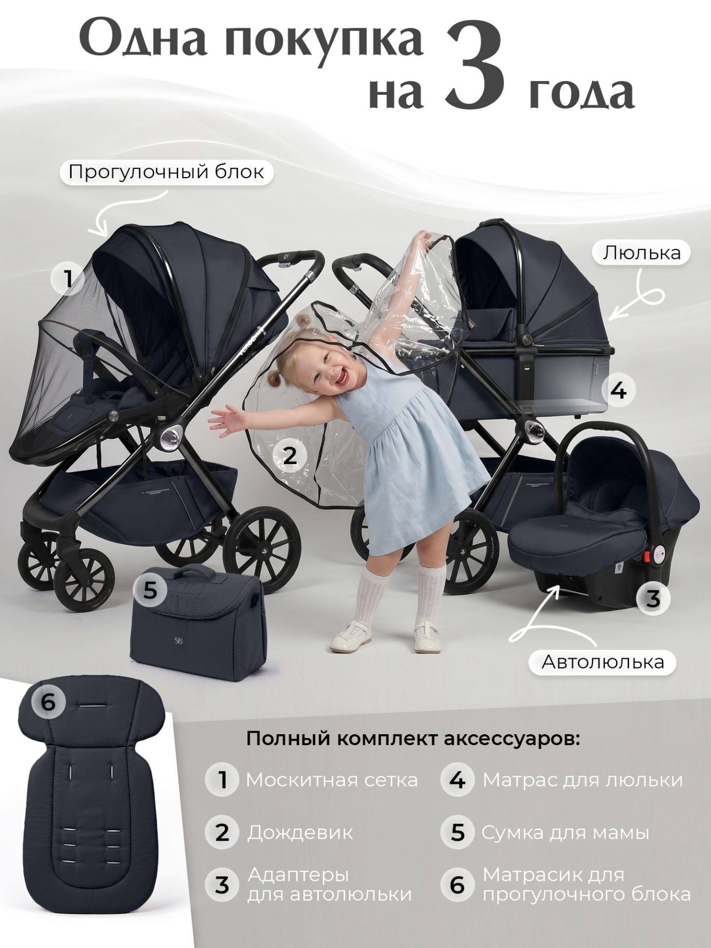 Коляска 3в1 Sweet Baby Verde Blue (Black Glossy)