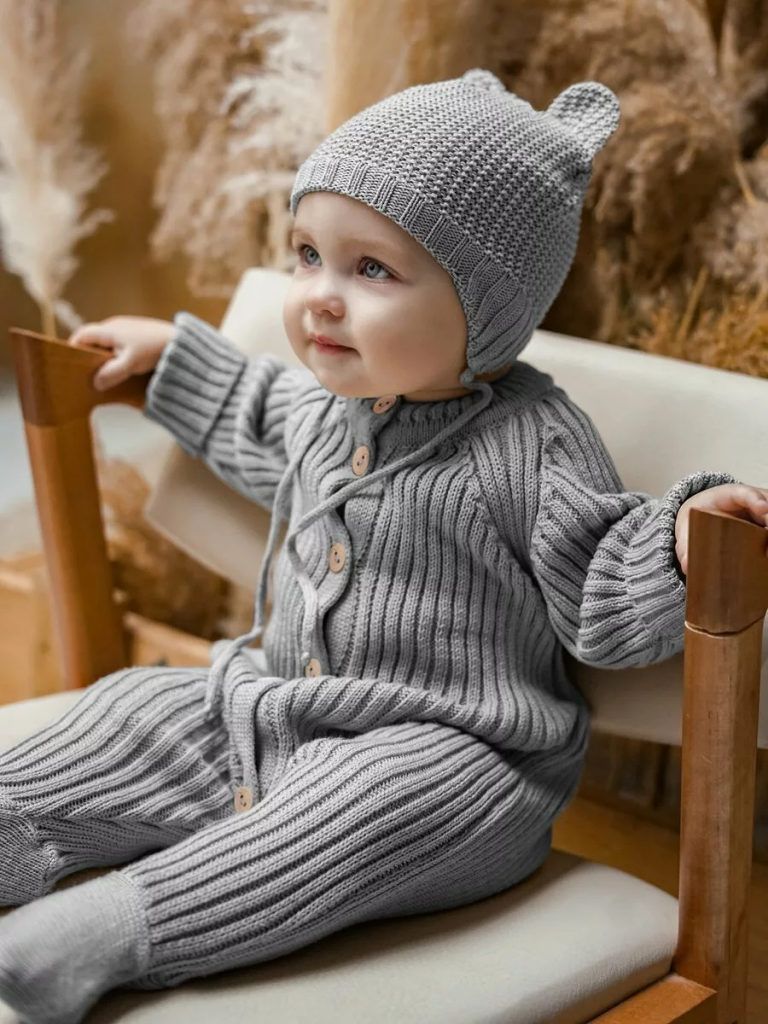 Комбинезон вязаный детский Pure Love Little, демисезонный, серый