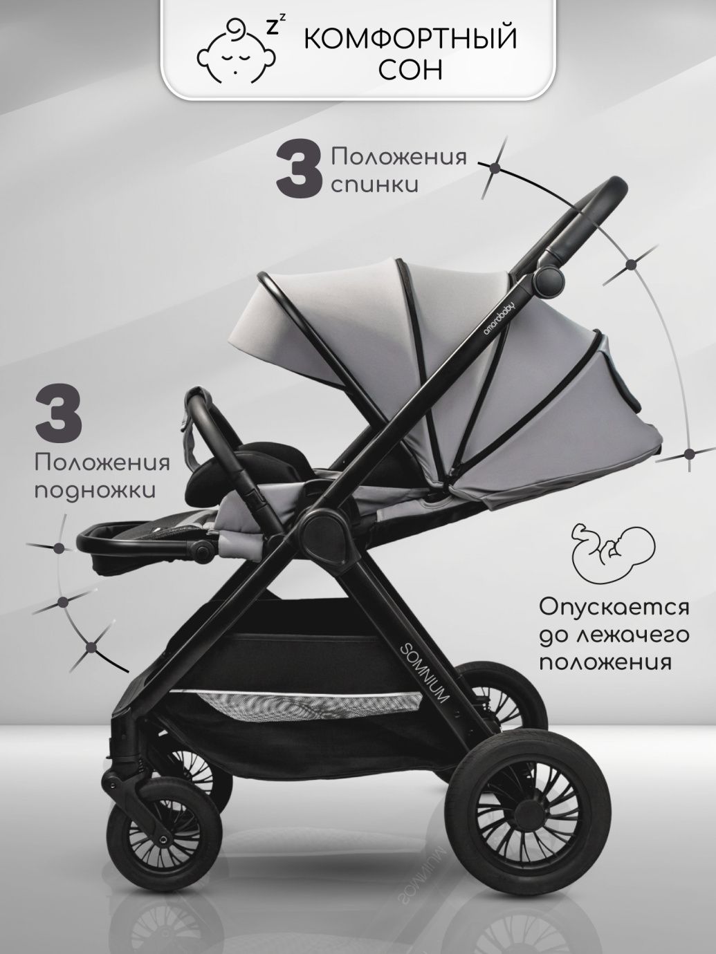 Прогулочная коляска с реверсивным блоком Somnium серый