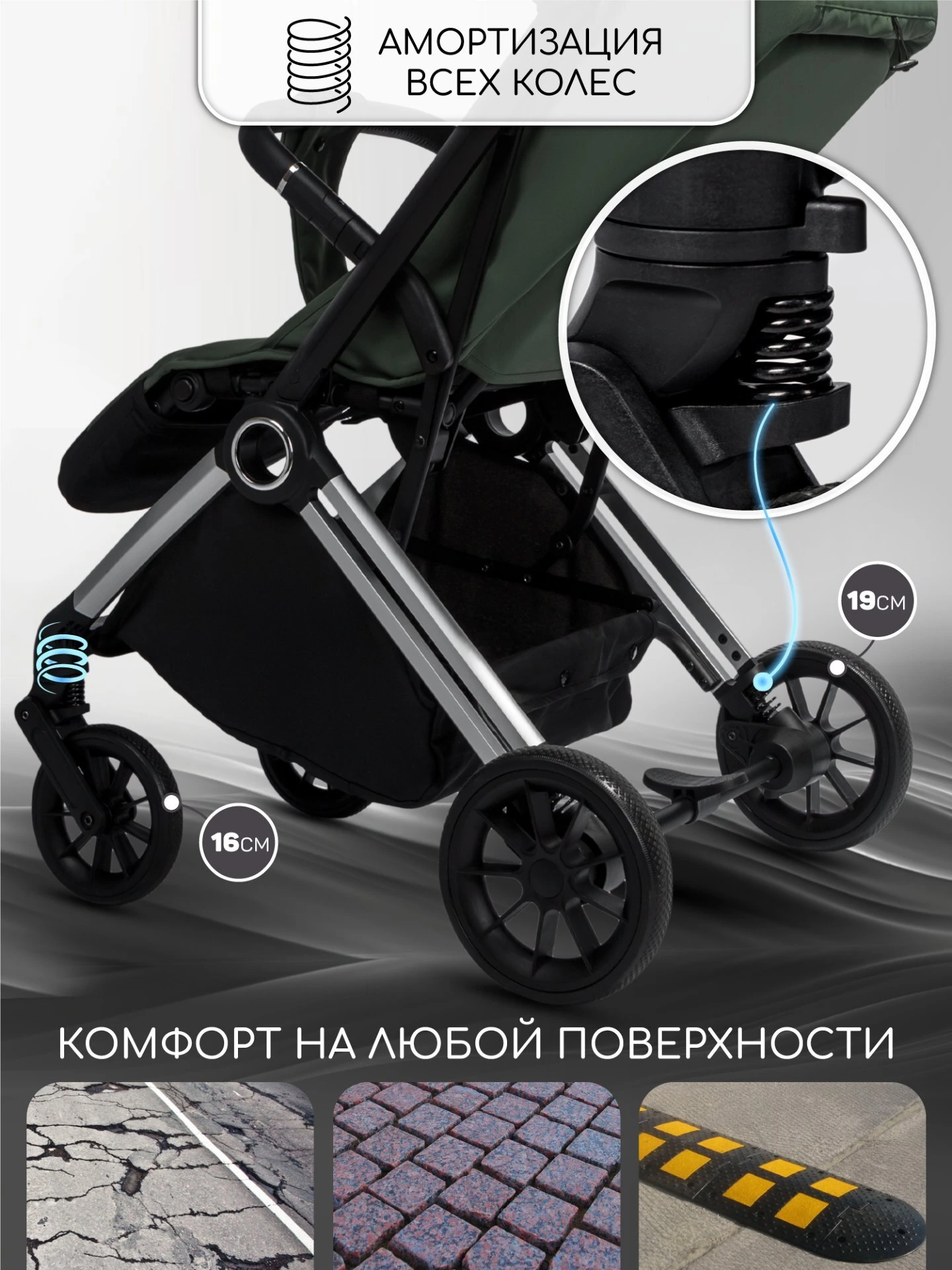 Прогулочная коляска Handy, зеленый/серебряный