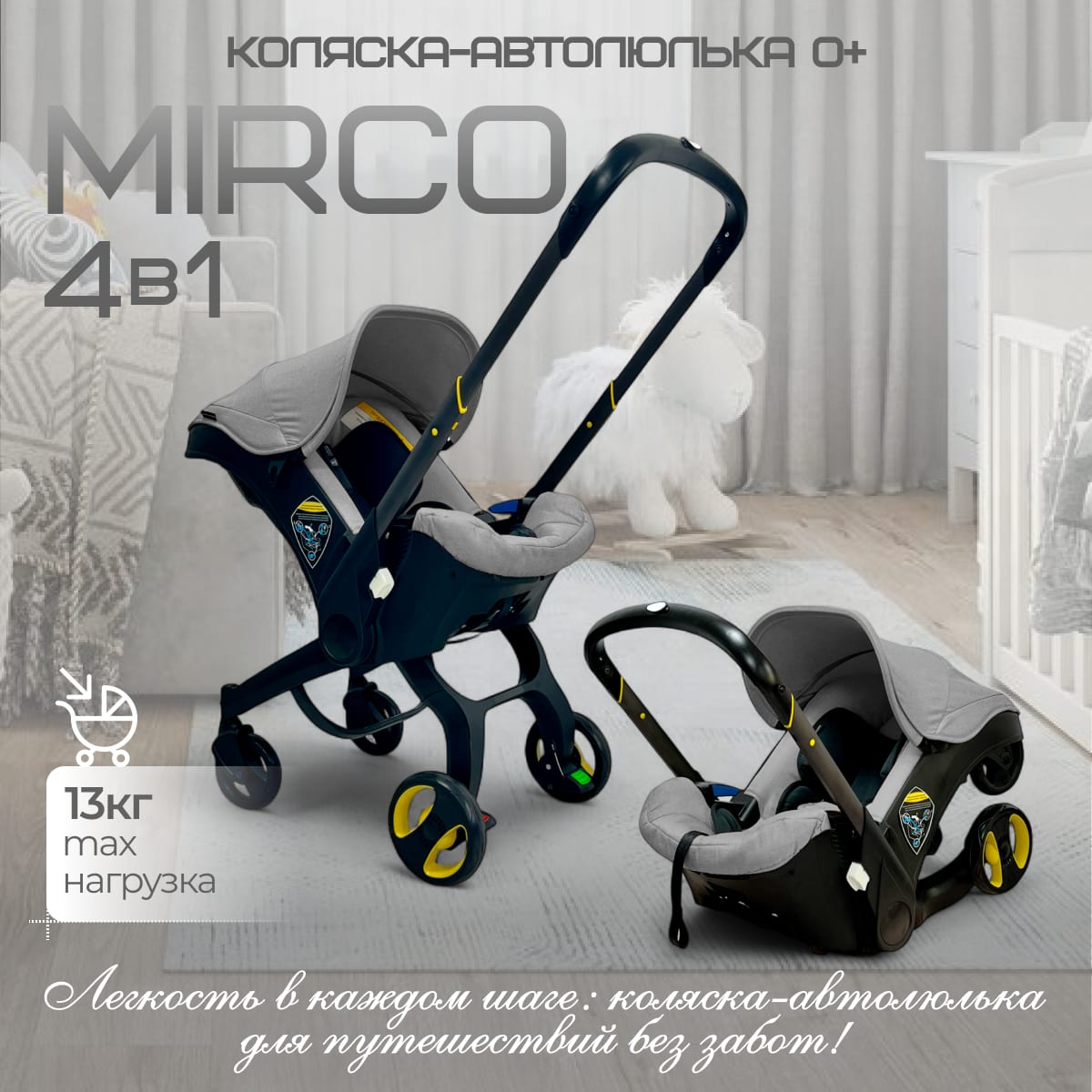 Коляска-автокресло BubaGO Mirco 4в1 grey