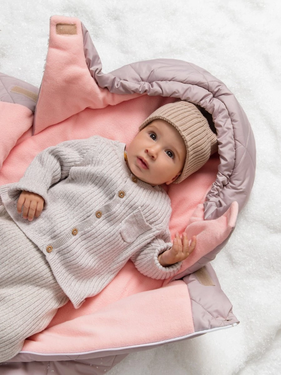 Конверт стеганый детский зимний Amarobaby HEAT, пудровый 85 размер